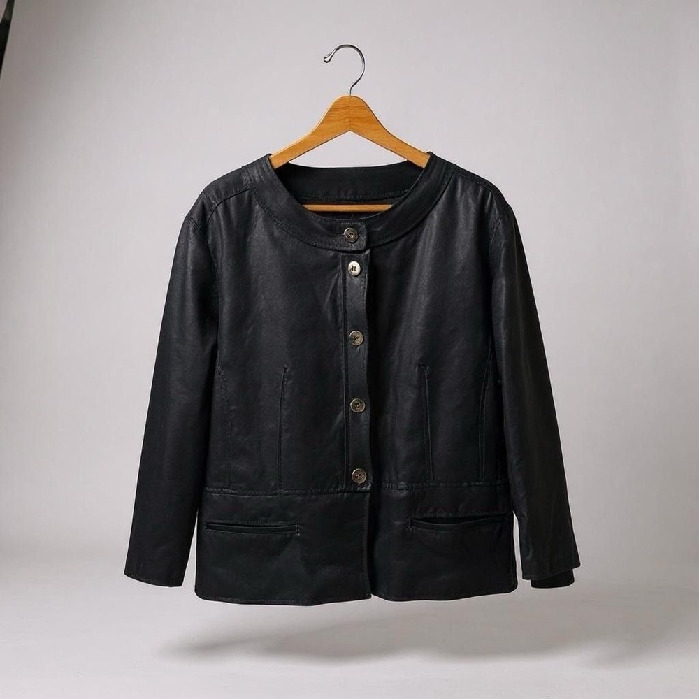 Covington Woman Black Linen Blend Collarless Button Front Blazer Jacket 24W